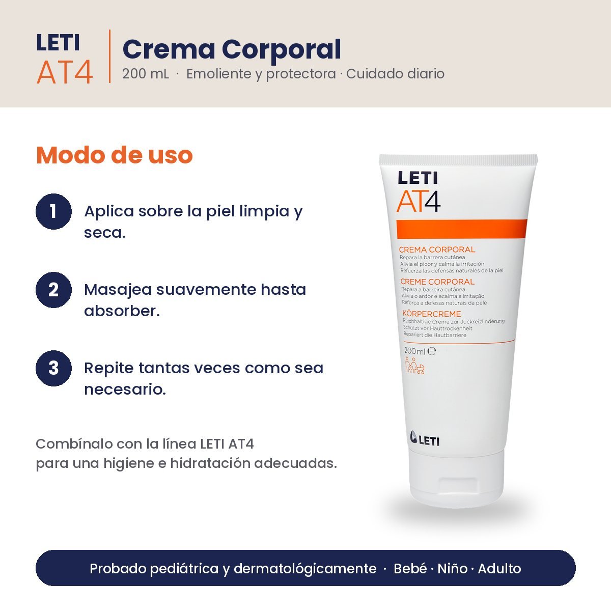 LETI AT4 Crema Corporal Piel Atópica 200 mL – modo de uso