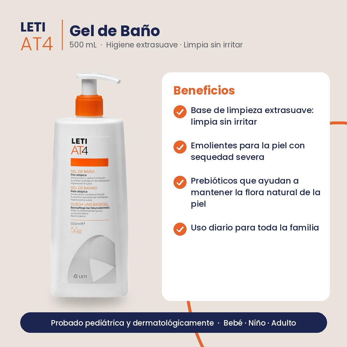 LETI AT4 Gel de Baño Piel Atópica 500 mL – beneficios